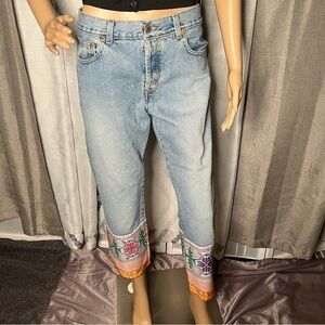 Vintage London Jeans Retro Hippie Boho High Waist Embroidered Light Blue Size 8